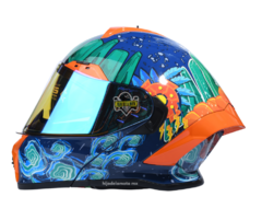 Casco Abatble Half Tlaloc - Azul Naranja Brillante