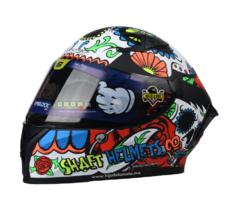 CASCO INTEGRAL SHAFT SH-526 SKULL FLOWERS - NEGRO / ROJO MATE - comprar en línea