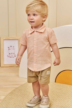 Conjunto Lucboo Camisa Laranja e Bermuda Bege