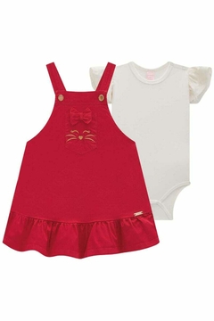 Conjunto Infanti Body Cotton e Salopete Vermelha - comprar online