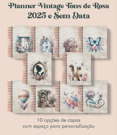 Planner 2025 Vintage Tons de Rosa Datado - belajupersonalizados