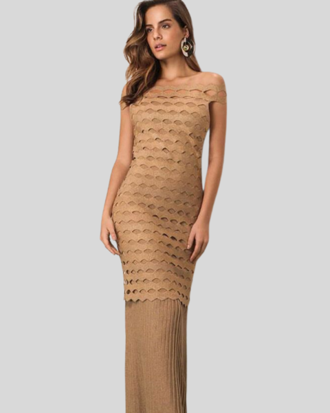 VESTIDO LONGO TRICOT DETALHE PLISSADO MORENA ROSA