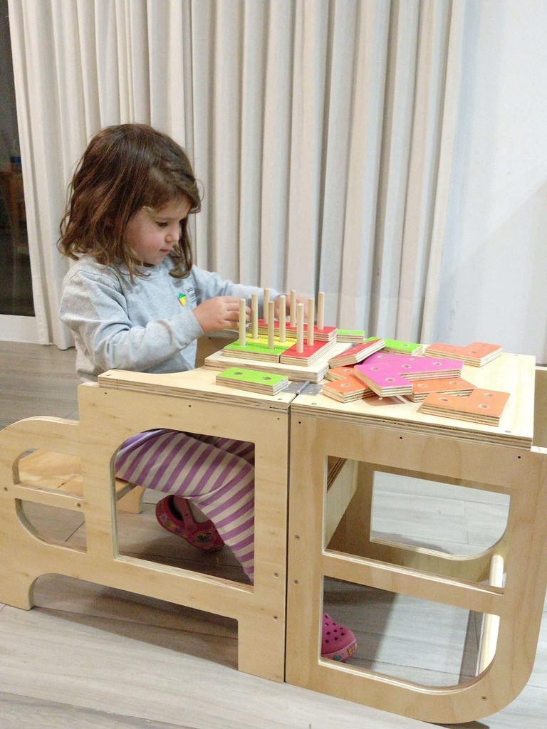 Torre de aprendizaje, silla evolutiva, silla Montessori de madera