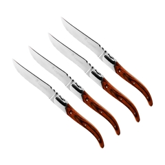 Jogo c/ 4 facas importadas da itália para churrasco, com lâmina serrilhada de aço japonês e cabo de madeira.