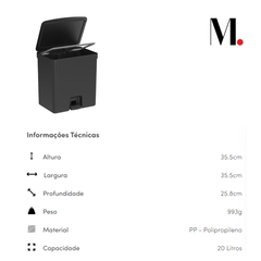 Lixeira C/ Pedal Trium 20 Litros Preto OU - comprar online