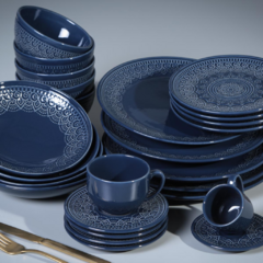 Jogo De 06 Pratos Fundos De Cerâmica Agra Deep Blue Porto Brasil - loja online