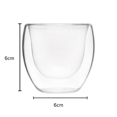 mini copo de parede de vidro duplo com capacidade para 80ml com suas dimensões correspondentes