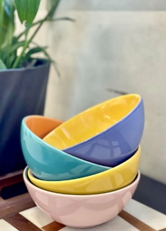 Bowl De Cerâmica 16Cm 600ml Amarelo/Azul Hortência Oxford Porcelanas na internet