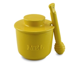 Pote De Mel/Meleira De Cerâmica 250 gr C/ Colher Boleadora Ceraflame Gourmet Amarelo - comprar online