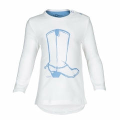 Camiseta Noeser Boots Branca e Azul - 74/80cm