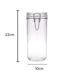 um pote de vidro hermético fechado com suas medidas correspondentes