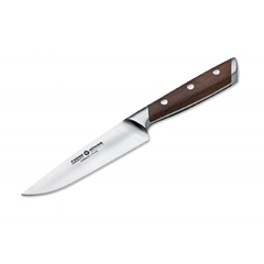 uma faca de cozinha para uso geral, com lâmina de aço inox e cabo de madeira da marca böker