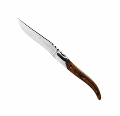 uma faca modelo fassona da marca Legnoart, com cabo de madeira e lâmina serrilhada de aço 