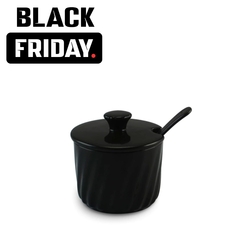 açucareiro de cerâmica, marca ceraflame, cor preto, acompanha colher, com preço de promoção de black friday