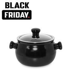 caçarola de cerâmica preta com pegadores formato bolinha e tampa de vidro temperado com pegador de cerâmica, marca ceraflame, em promoção na black friday