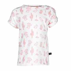 Camiseta Manga Curta Noeser Cactus Branca Rosa - 62/68 cm