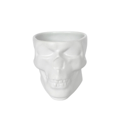 Vaso Cachepot De Cerâmica Caveira Skull 8,5cm Branco Fosco