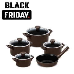 frigideira de cerâmica com cabo liso e panelas com pegador formato alça com tampa de vidro temperado chocolate / marrom, marca ceraflame, conjunto de panelas 100% cerâmica, com preço de promoção de black friday