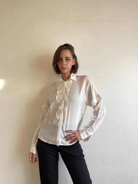 Camisa blanca mujer con volados hotsell