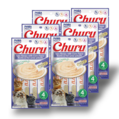  Snack Churu Inaba Atún y Almeja, comida húmeda natural para gatos en presentación de tubo. Churu Inaba Atún y Almeja, snack natural y bajo en calorías para gatos. Ideal para premiar y complementar la dieta de tu gato con ingredientes 100% naturales.