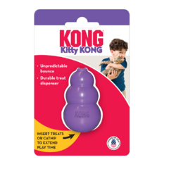 KONG Kitty juguete interactivo para gatos, ideal para todas las edades. Juguete interactivo KONG Kitty en empaque, diseñado para gatos, color púrpura, que dispersa premios o hierba gatera.