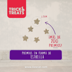 Textura de Trick & Treats Purrs de Pollo 80g, premio funcional con Omega 3 y Vitamina E para gatos en forma de estrella