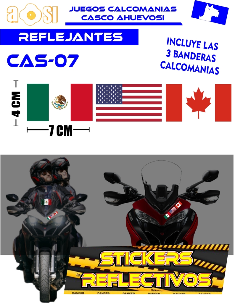 Calcomanías Reflejantes 3 Banderas De México USA Canada Casco Moto Auto Etc