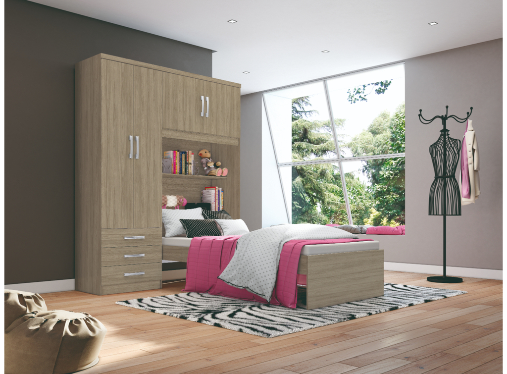 Guarda Roupa Juvenil Hortel com cama de solteiro Henn