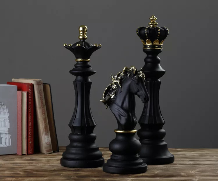 Estatuetas Rei, Rainha E Cavalo - Peças decorativas De Xadrez -  Decoração:Preto