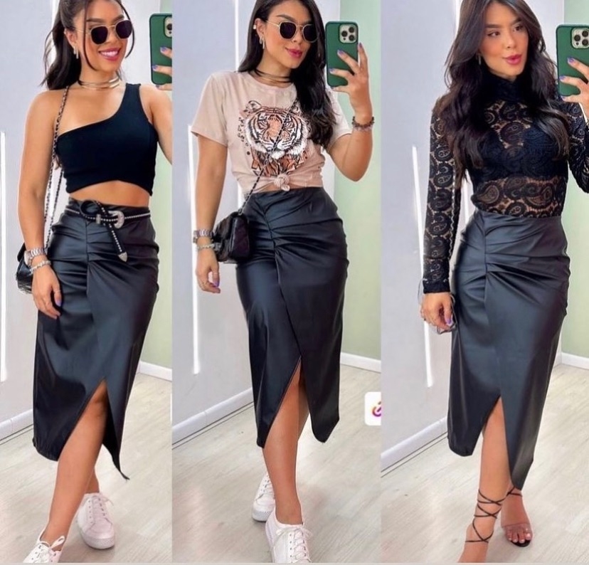 Saia couro store fake midi