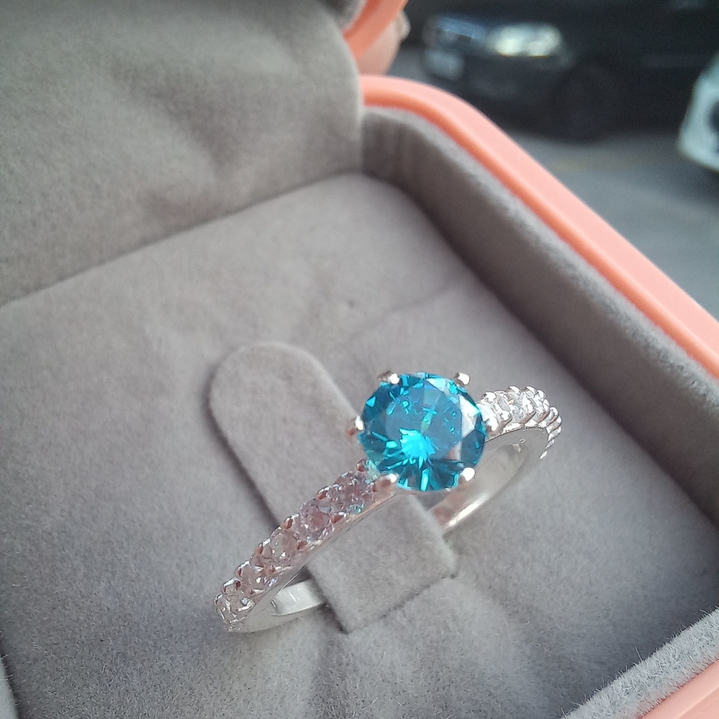 Anel Solitário Coleção Glamour Azul Tiffany