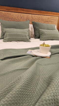 PIE DE CAMA/MANTA NIDO DE ABEJA VERDE SECO - tienda online