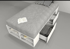 box de cama 1 plaza 4 cajones + estantes - comprar online