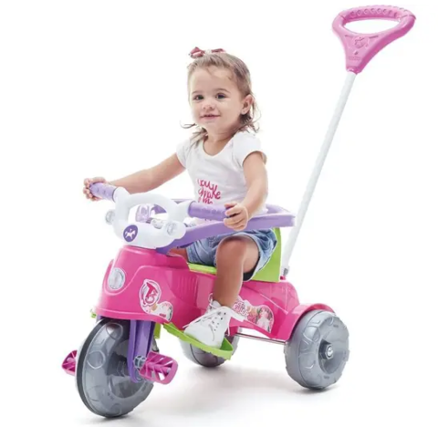Triciclo de Passeio e Pedal para Bebe Calesita Moto Uno Rosa