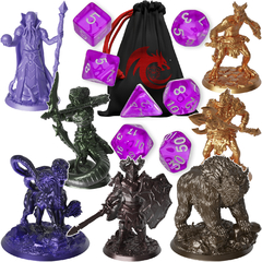 Kit Pack 'Silver' Com 7 Miniaturas Para Rpg D&d + Set de Dados