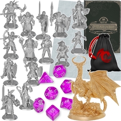 Kit Gold C/ 14 Miniaturas Rpg Dungeons & Dragons D&D Mapa e Dados