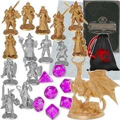 Kit Gold C/ 14 Miniaturas Rpg Dungeons & Dragons D&D Mapa e Dados