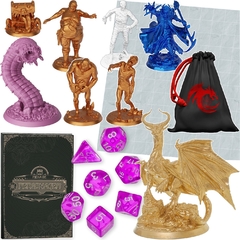 Kit Gold C/ 7 Miniaturas Rpg Dungeons & Dragons D&D Mapa e Dados