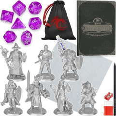 Kit Silver 7 Miniaturas Rpg Dungeons & Dragons D&D C/ Mapa e Dados