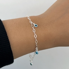 Pulseira Elos com Pingente Mini Olho Grego Pendurado Prata