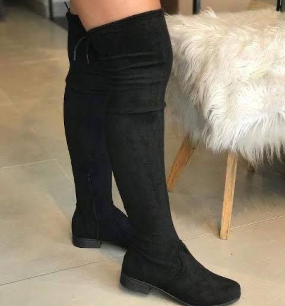 Bota feminina salto baixo over camur a preto