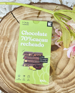 Barra de Chocolate 70% recheada - Tâmara, pistache, amêndoa, castanha de caju