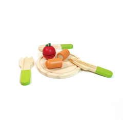 Set platito y cubiertos verde - Tienda Ludus- Juguetes de madera