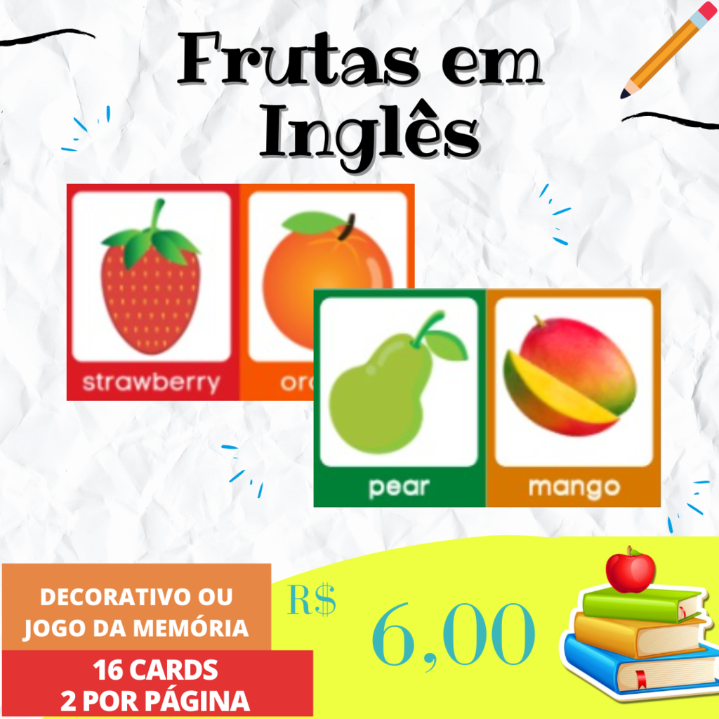 Jogo da Memória Frutas – Inglês – Simque – Azul e Rosa