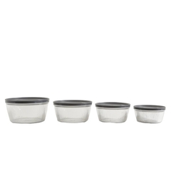 Set 4 Bowls De Plástico Tipo Acrílico Raya Opaco C/ Tapa