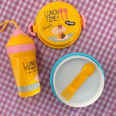 Set Vianda Lunchera 2 Niveles + Botella +cubierto cuchara y tenedor en uno Infantil