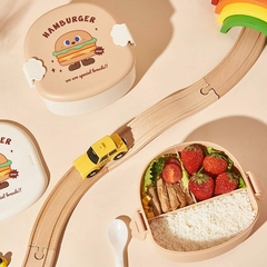Vianda Lunchera Con Divisiones Cute Hamburger / Hamburguesa + Cubiertos