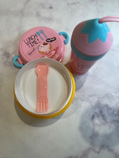 Set Vianda Lunchera 2 Niveles + Botella +cubierto cuchara y tenedor en uno Infantil - tienda online