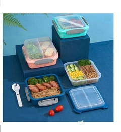 Taper Salad Box Cuadrado Con Divisiones + Cubierto - 1450ml Doble - comprar online