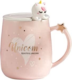 Imagen de Taza de Cerámica con tapa y cucharita modelos unicornio